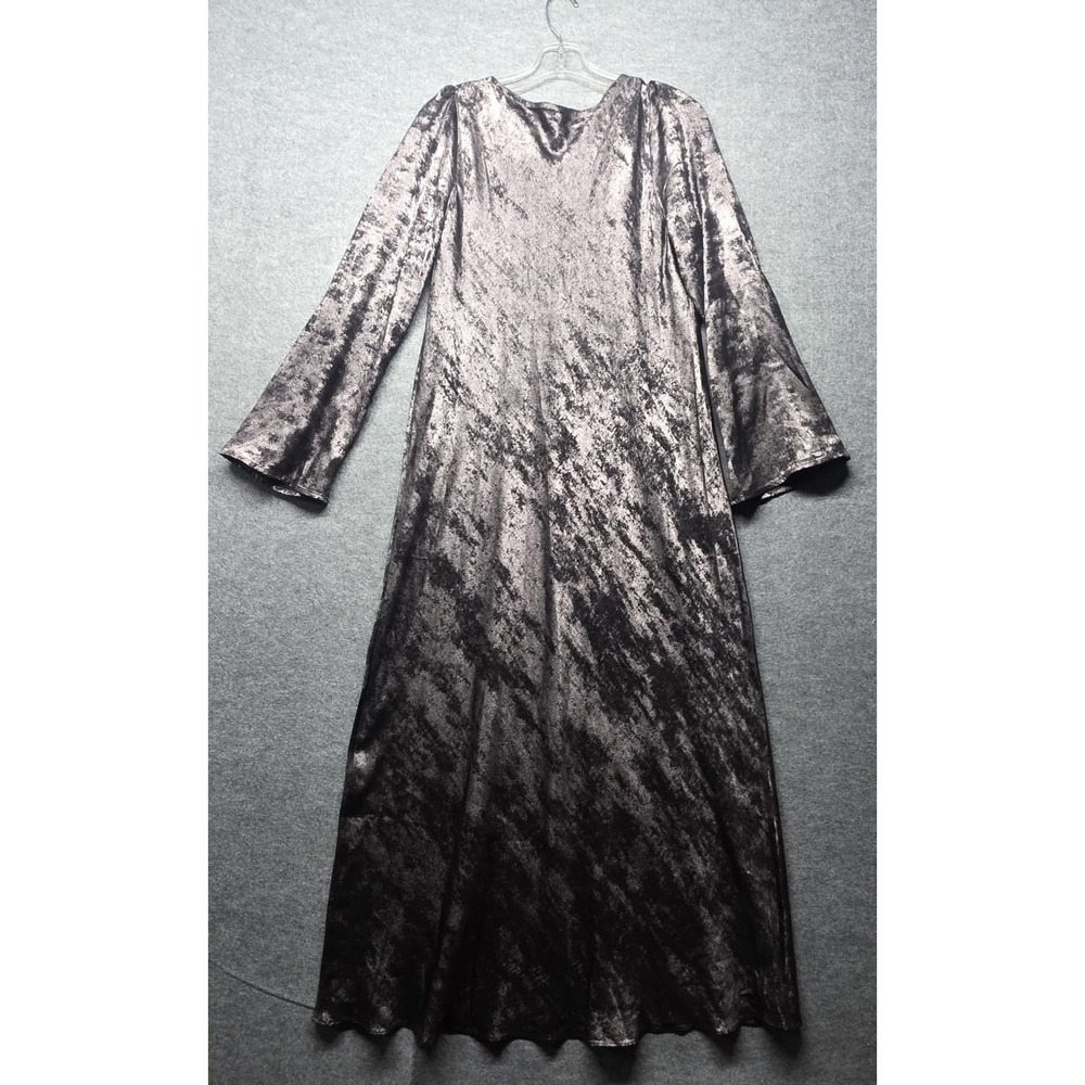 Current Air Los Angeles Velvet Maxi Dress Womens M Long Sleeve Black Silver